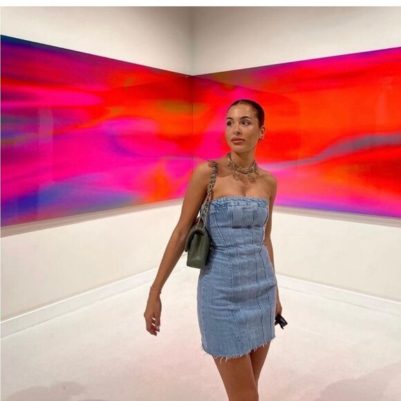 Zara NEW Denim Strapless Mini Dress Size XS - Picture 7 of 13